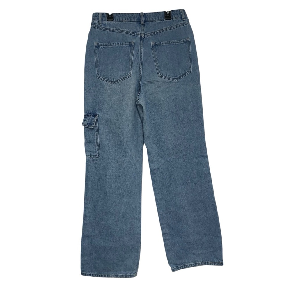 Forever 21 Cargo Denim Jeans Relaxed Straight Leg Light Blue Womens - Picture 2 of 4